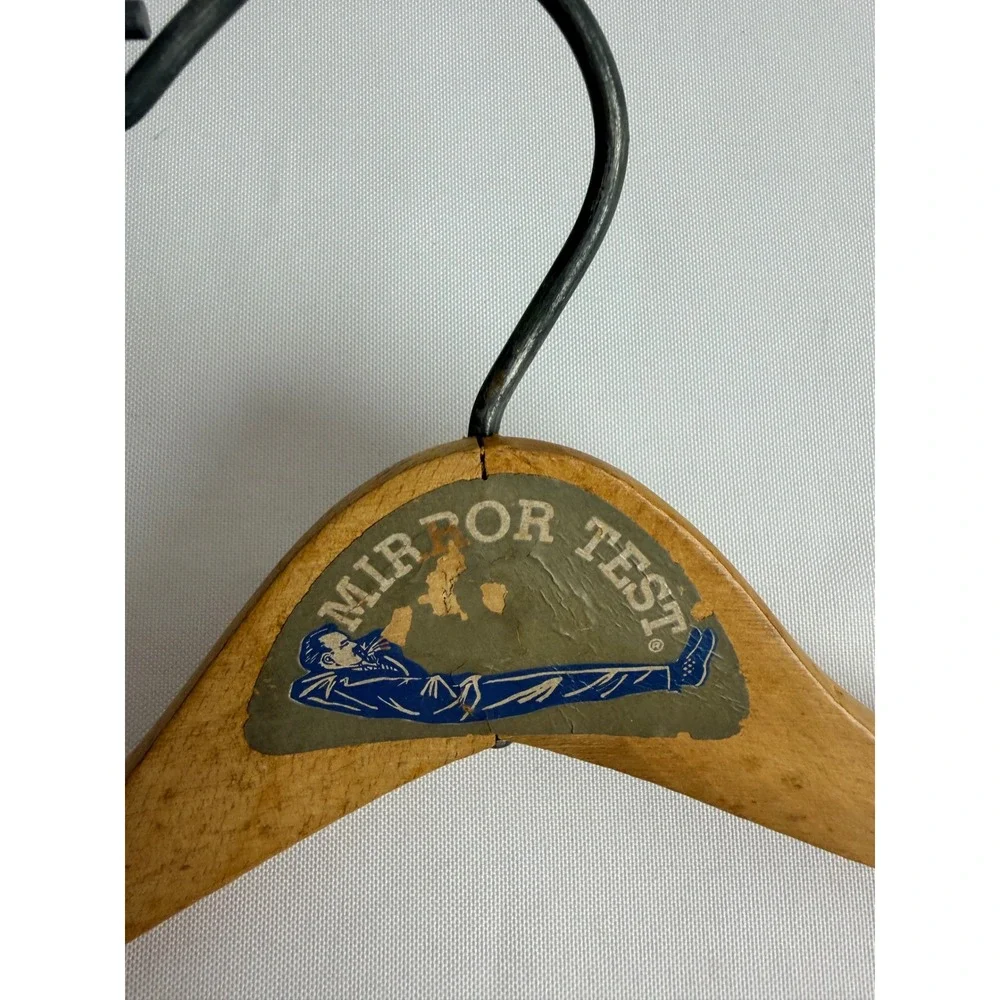 Vintage Mirror Test Wooden Wishbone Coat Hanger Trouser Bar Advertising Brown